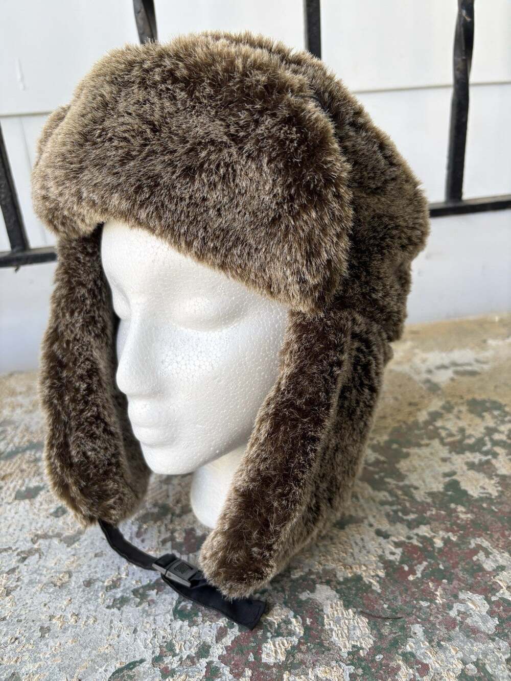 Dockers Faux Fur Trapper Hat Plaid Lined S-M Size